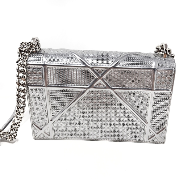 Authentic Designer Dior Diorama Metallic Microcannage Bag Medium Silver - Picture 3 of 10